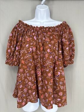 Gap Top Womens Large Brown Floral Flowy Ruffle Cottagecore Boho Bohemian